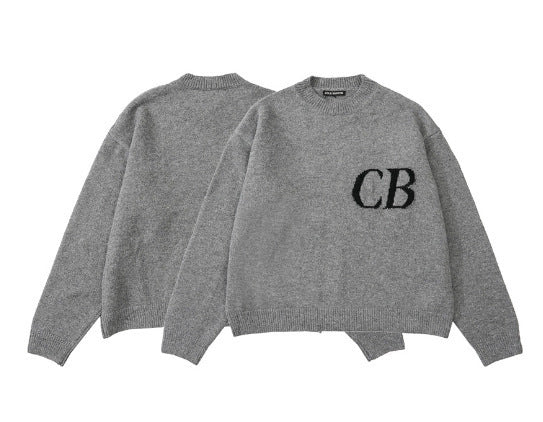 Casual Loose Basic Knit Sweater with CB Letter Crew Neck for Men and Women