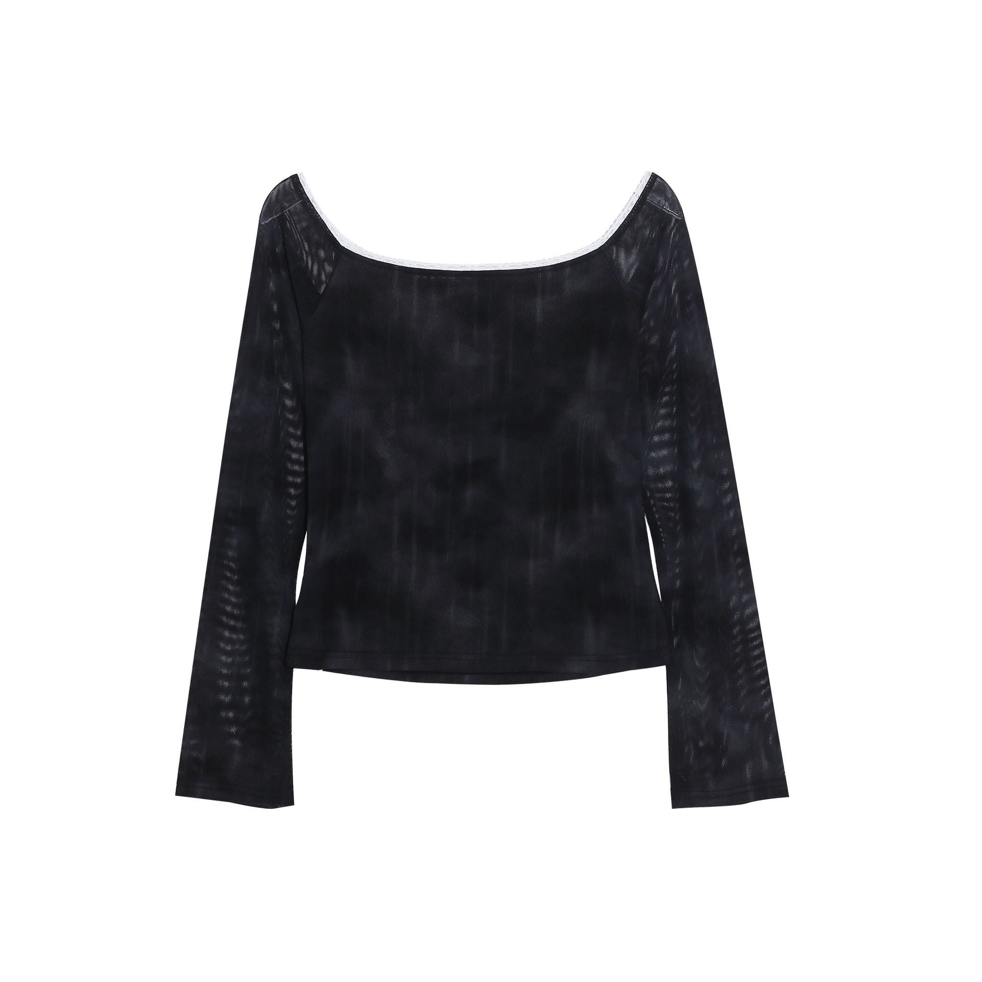 One-Shoulder Tie-Dye Long Sleeve T-Shirt for Women Lace Trim Belted Short Fitted