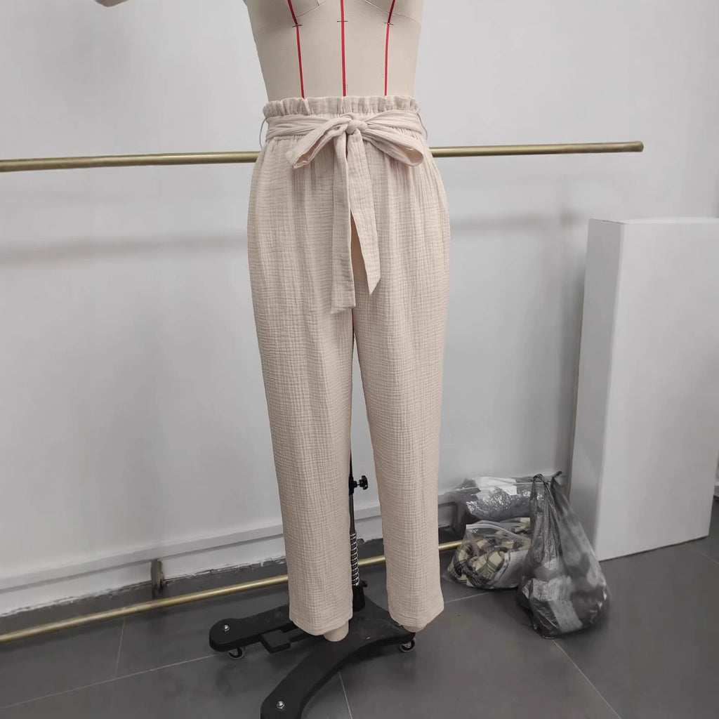 Wide leg tie pants
