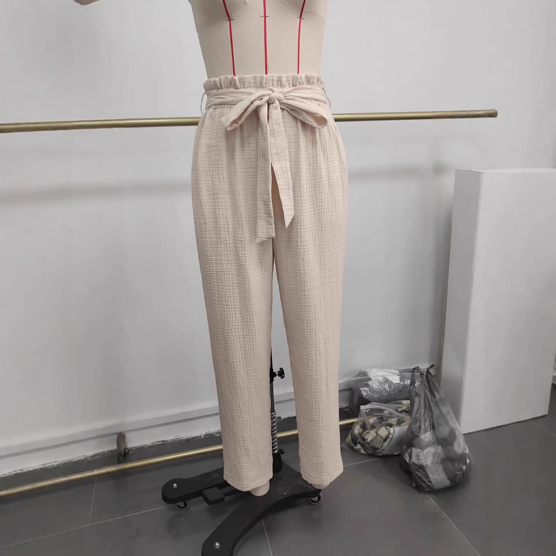 Wide leg tie pants