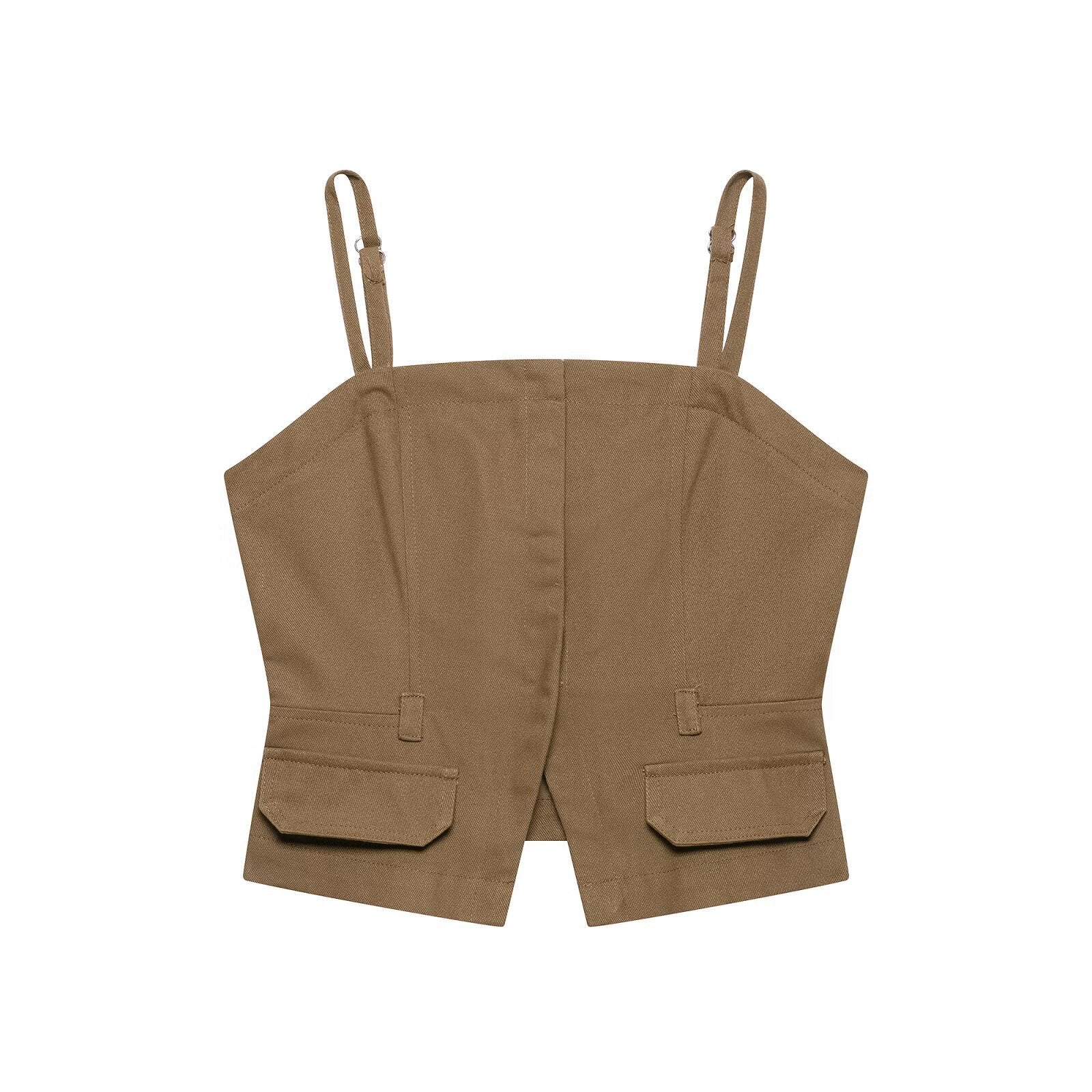 Cowboy camisole top+mid waist denim wide leg pleated pants set