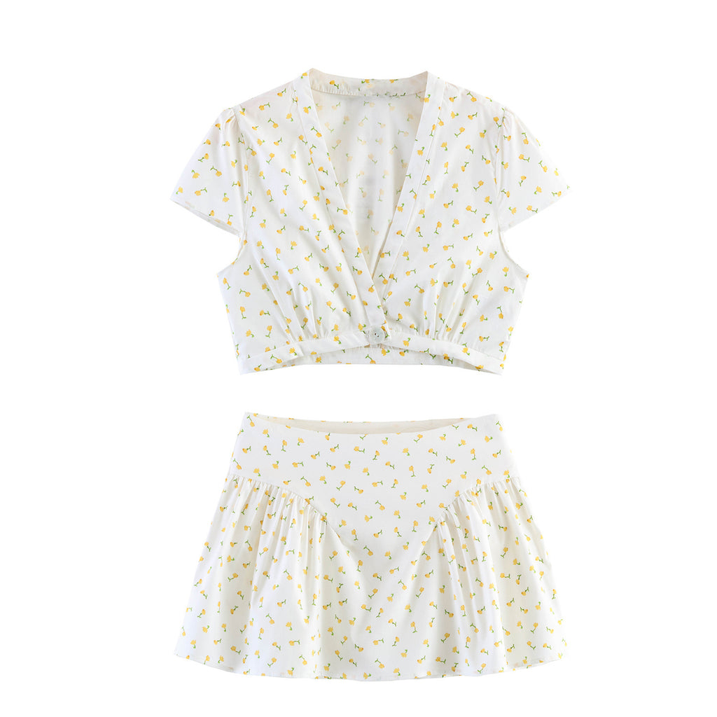 Floral Poplin Top+Mini Skirt Set