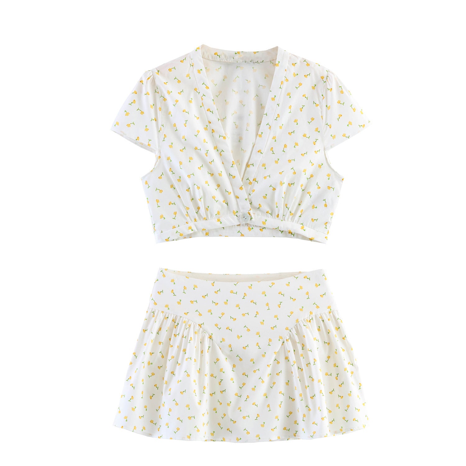 Floral Poplin Top+Mini Skirt Set