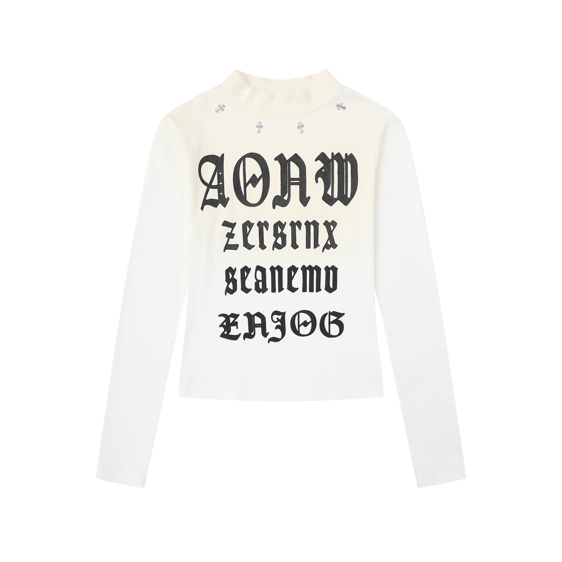 Individual High Street Stud Spliced Gothic Letter Top, Semi-High Neck Slim Fit Sexy Short Crop Top