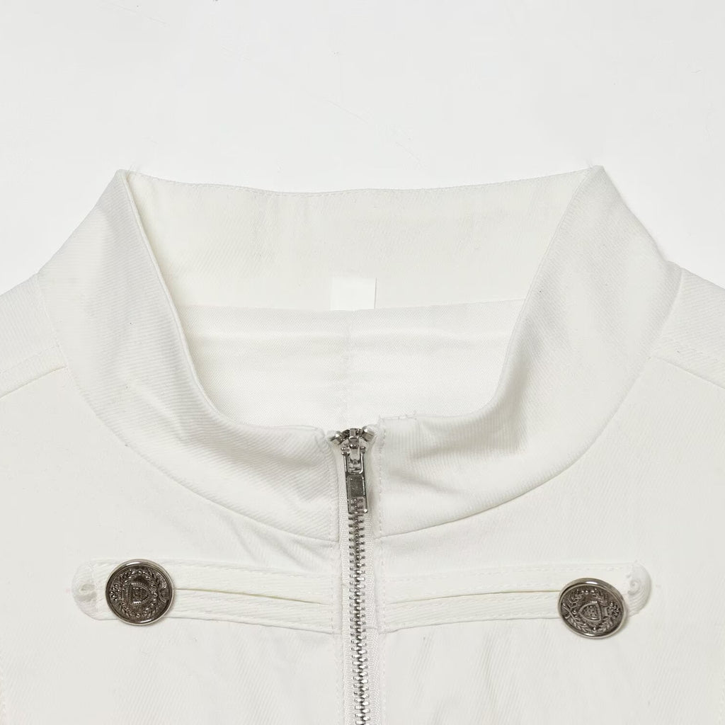 Commuting style stand up collar breasted suit jacket
