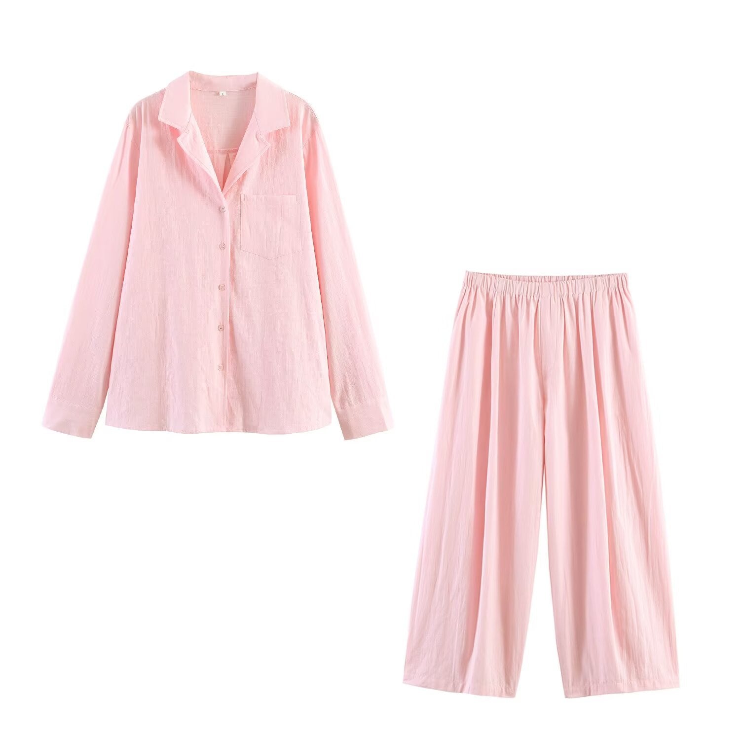 Casual linen pocket decoration shirt+linen bucket pants set
