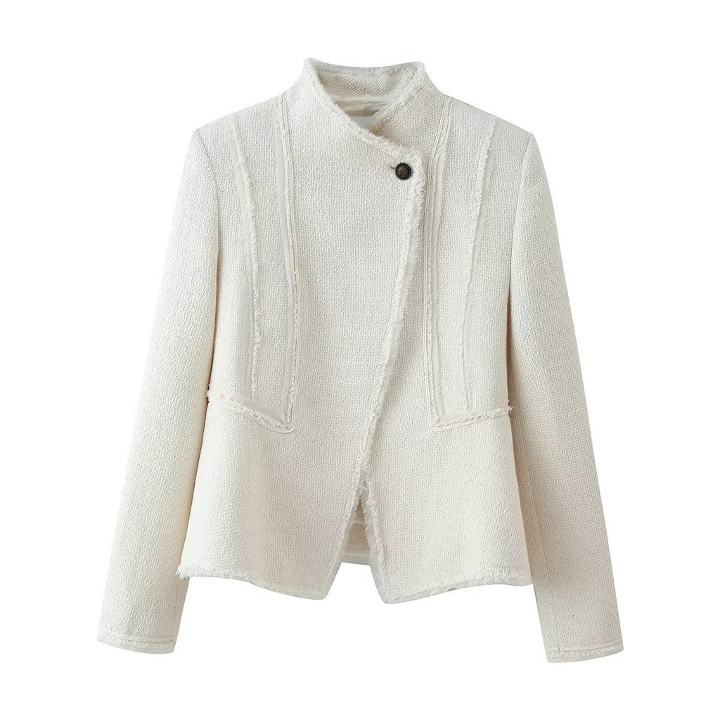 Summer women's white stand up collar jacket