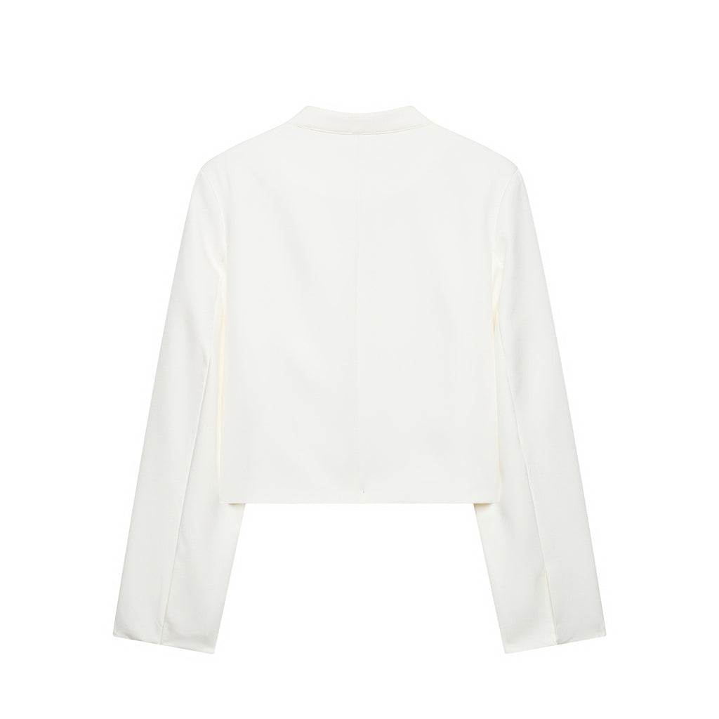 Stand up collar with shoulder pads long sleeved short jacket