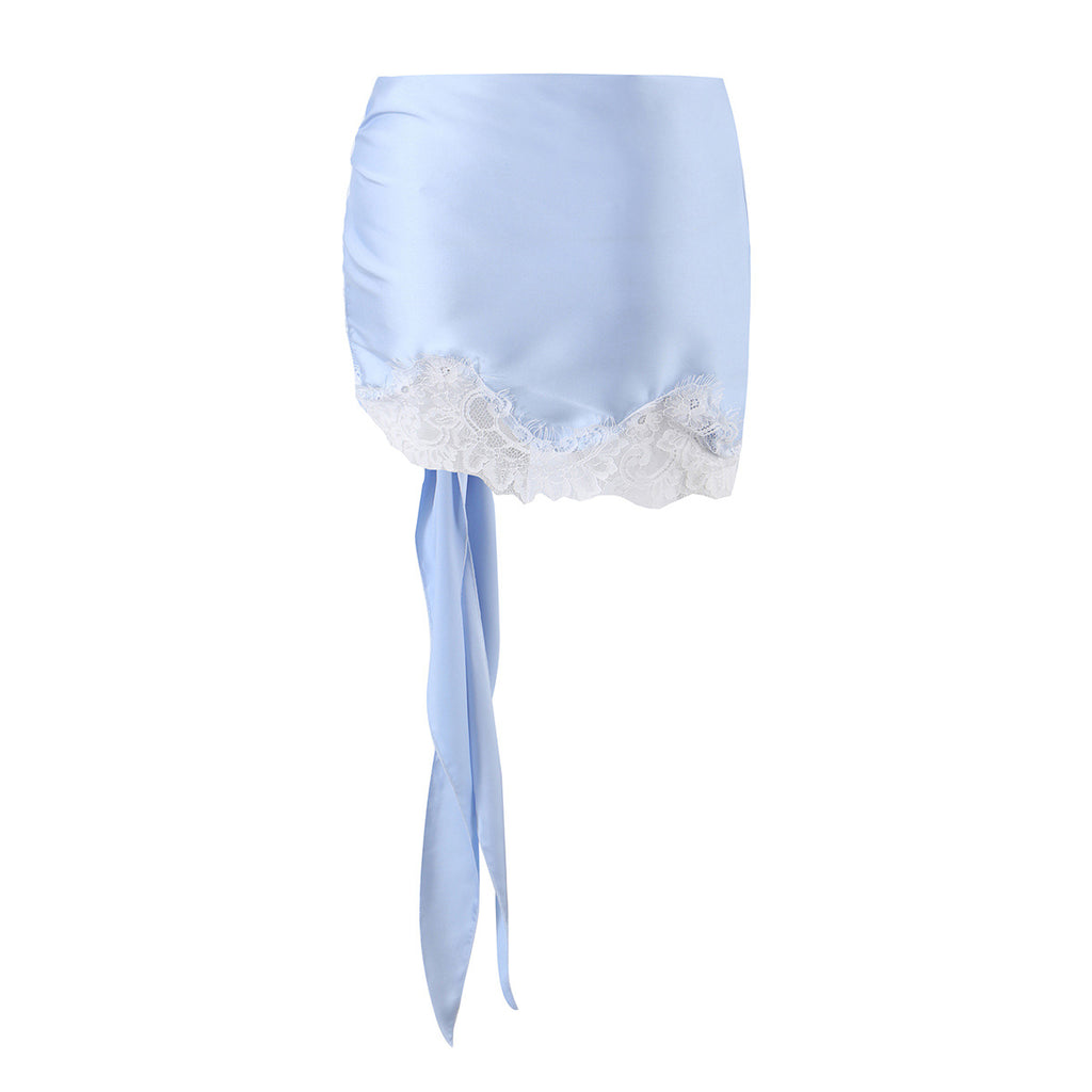 Long Sleeve T-Shirt with Wrap Belted Mini Skirt Set for Women,Short Skirt Two-Piece Summer Outfit