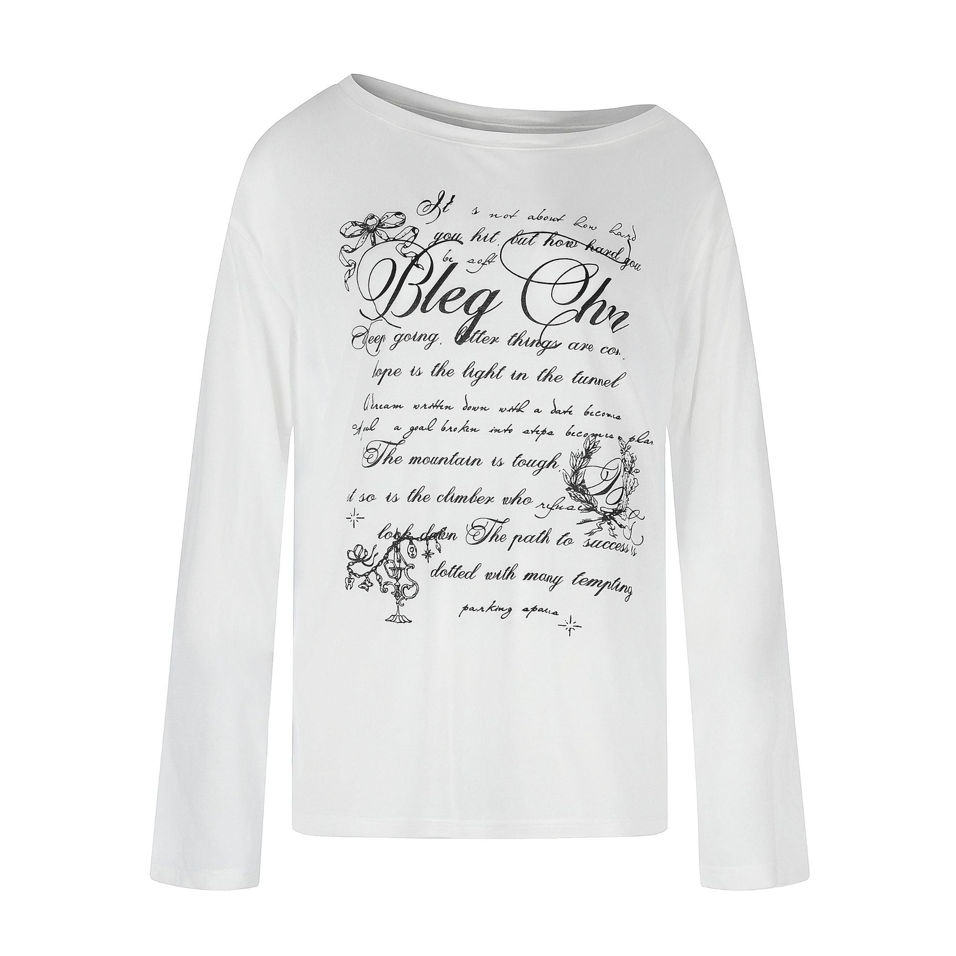 Off-Shoulder Silk Blend Lightweight Cover-Up T-Shirt for Women, Letter Print Loose Versatile Long Sleeve Top