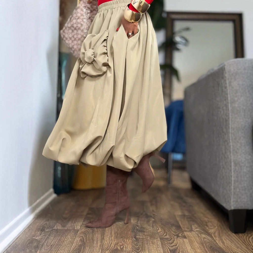 3D Flower Puff Pocket Double Layer Bubble Lantern Skirt