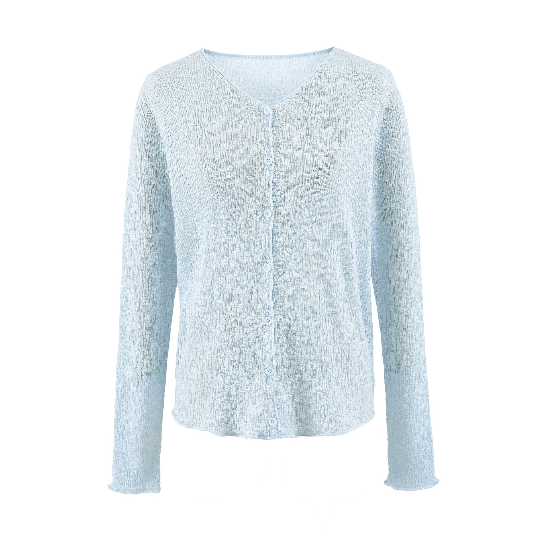Cotton Linen Bamboo Fiber Breathable Sun Protection Knit Cardigan Women V-Neck Semi-Sheer Air Conditioning Top