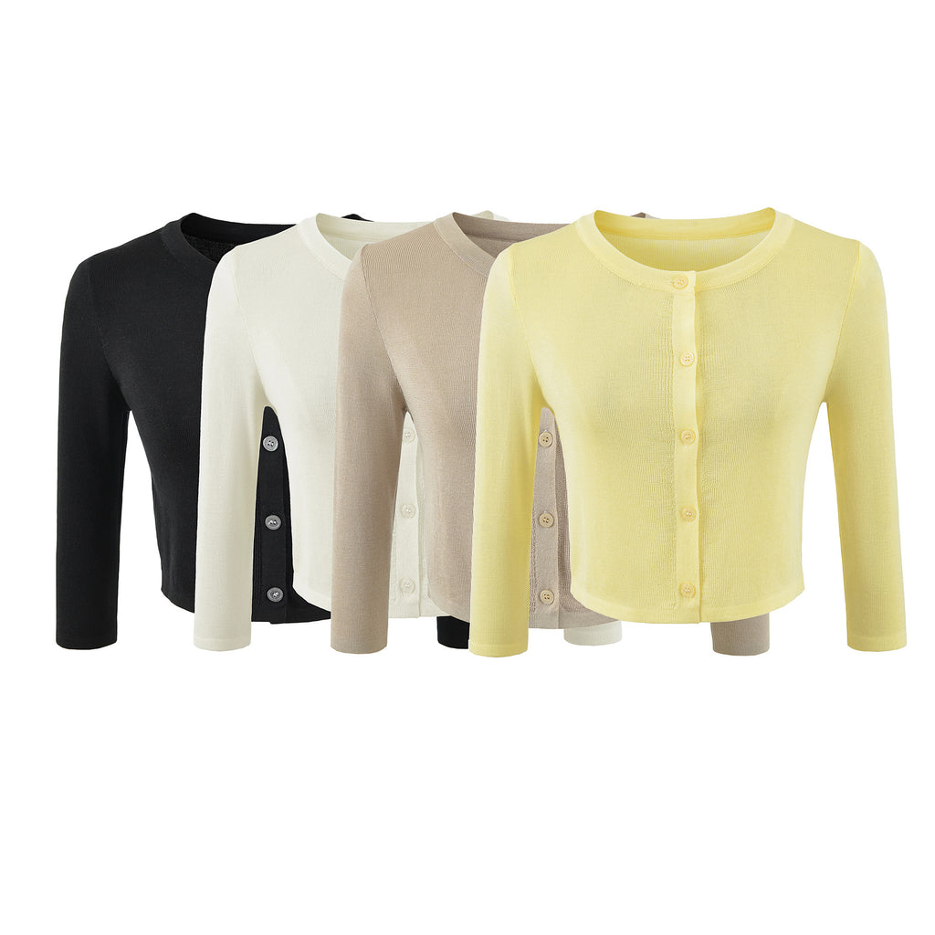 Shirt Mid-Sleeve Lightweight Knit Cardigan Light and Elegant Simple Round Neck Sun Protection Jacket