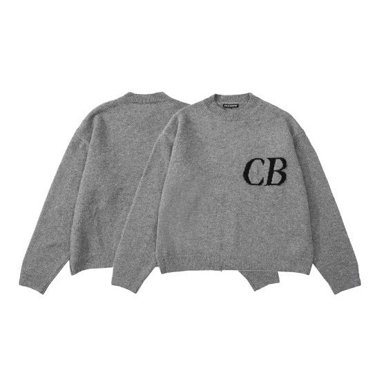 Casual Loose Basic Knit Sweater with CB Letter Crew Neck for Men and Women
