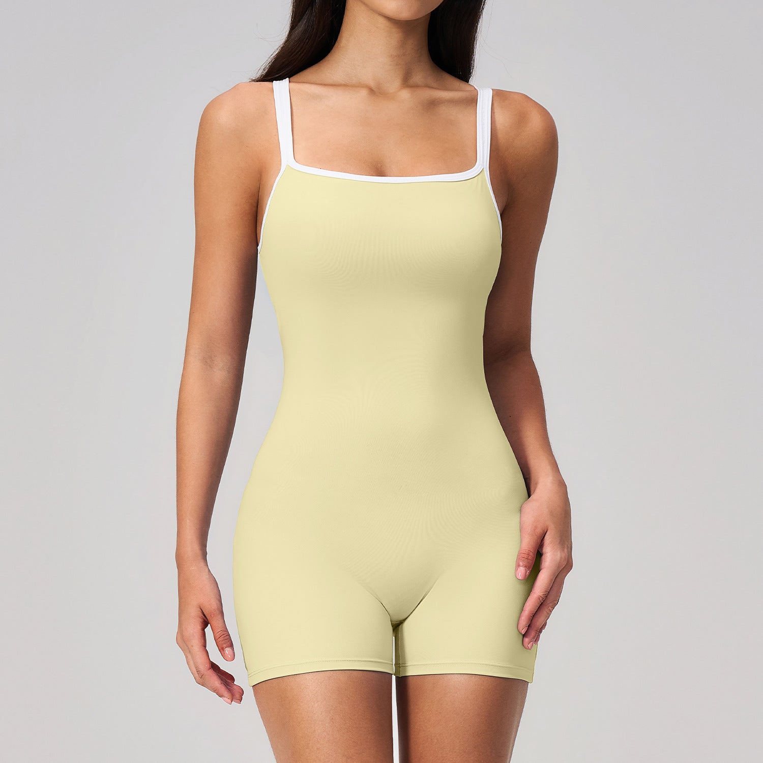 Square collar backless shorts jumpsuit for women