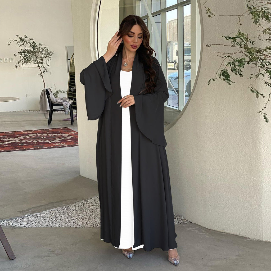 Modest Dress with Ruffle Sleeve Solid Color Shawl Outerwear Elegant Dress