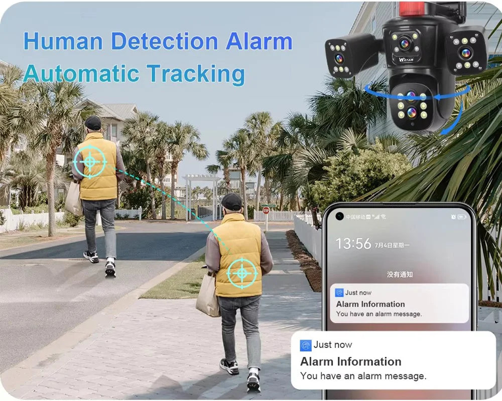Wistino 5K 10X Digital Zoom Multi Lens Outdoor Wifi Security Camera Color Night Vision Red Alarm Home Security Camera