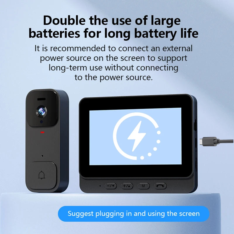 X7 Smart Video Doorbell 4.3 Inch Screen Cat's Eye Design Battery Powered Security Doorbell Camera WiFi Photo Taking Capability
