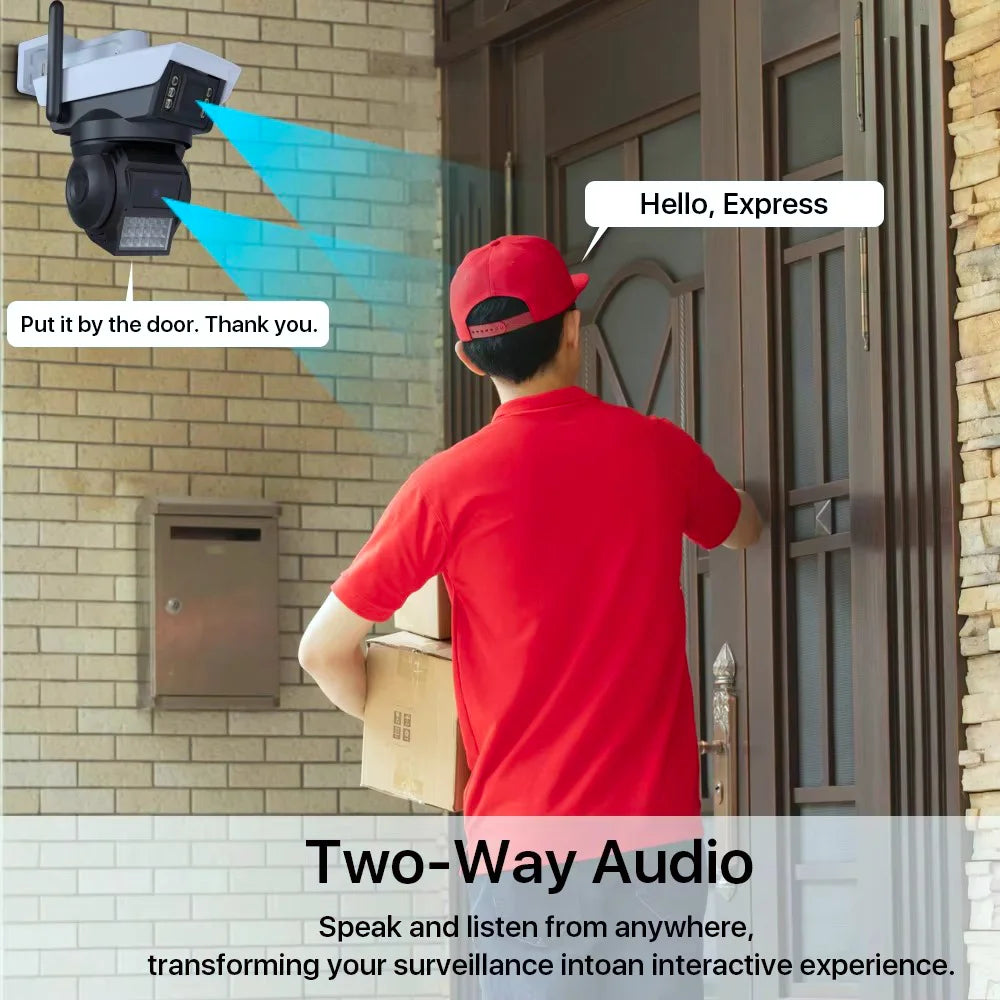 Outdoor 6MP Dual Lens WIFI Security Camera Two Way Audio AI Auto Tracking Waterproof Color Night Vision Wireless PTZ Wide Angle
