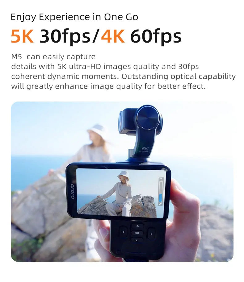 Factory OEM M5 Pocket Camera Three Axis Gimbal 5K 4k AI Face Tracking Camera Vlog Camcorder