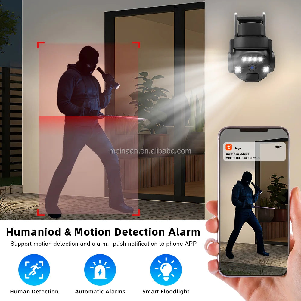 3MP 2K Floodlight WiFi Home Smart Outdoor Wireless Camera 360 IP PTZ Tuya Smartlife WiFi CCTV Network Security Camera