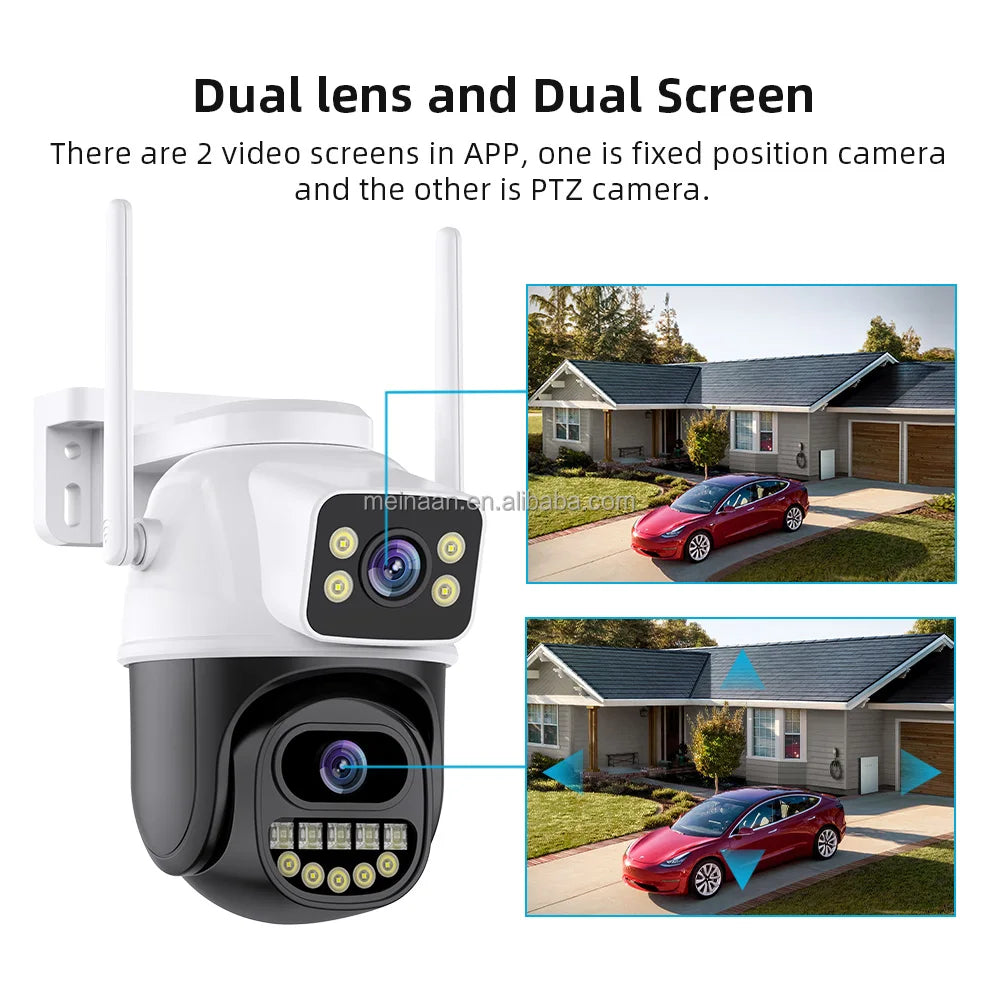 In Stock 8MP 4K Outdoor Video Wireless WiFi Network IP PTZ Camera ICSee APP Dual Lens CCTV WiFi Home Security Camera