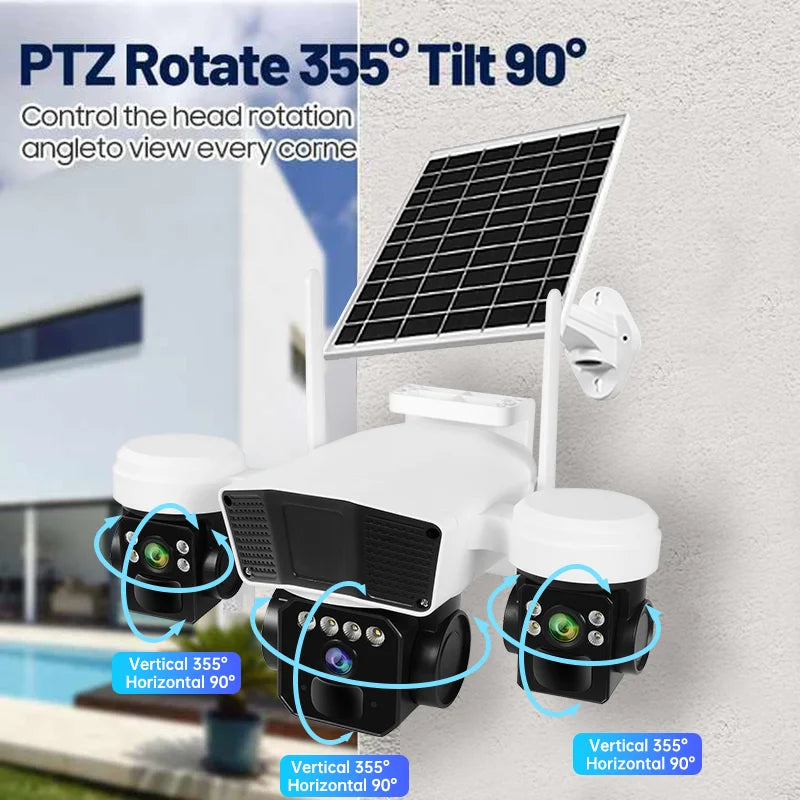 Wistino 4G Farm Solar Camera 3 Lens PIR Human Motion Tracking Alarm Night Vision Full Color Solar Powered Security Camera