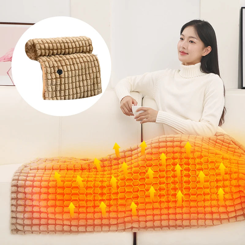 Plush USB Heated Blanket Shawl – 8-Zone Wearable Electric Throw for Home & Office