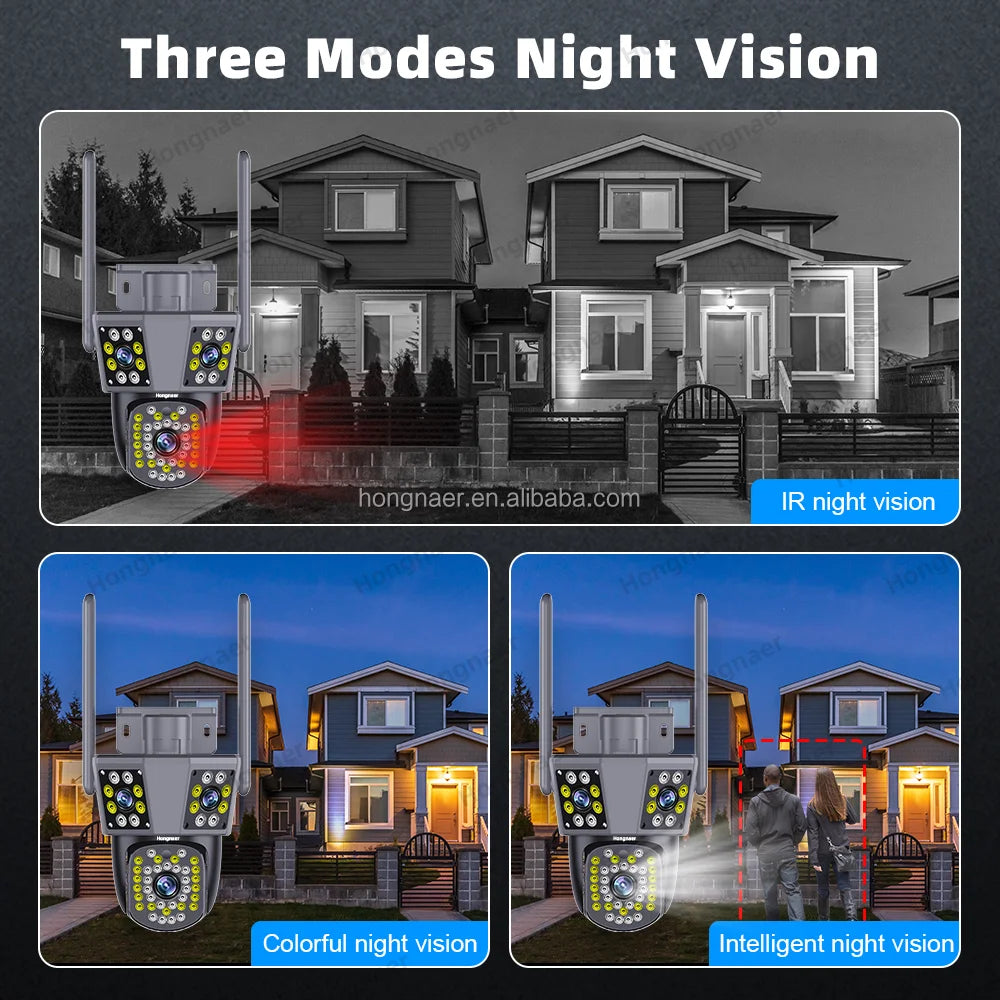Hongnaer Outdoor 360 3 Screens Surveil Wireless PTZ IP Camera IPC360 Home 6MP 3K Three Lens WiFi CCTV Smart Security Camera