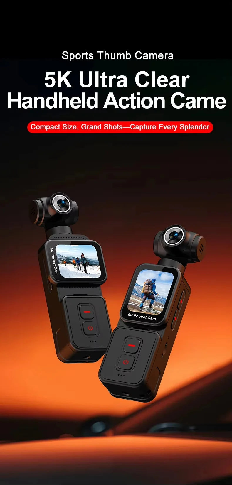 270 Degrees Rotate Lens 5K Ultra HD Thumb-sized Action Digital Camera Face Recogition Tracking Wifi K28 Sport Motion Cameras