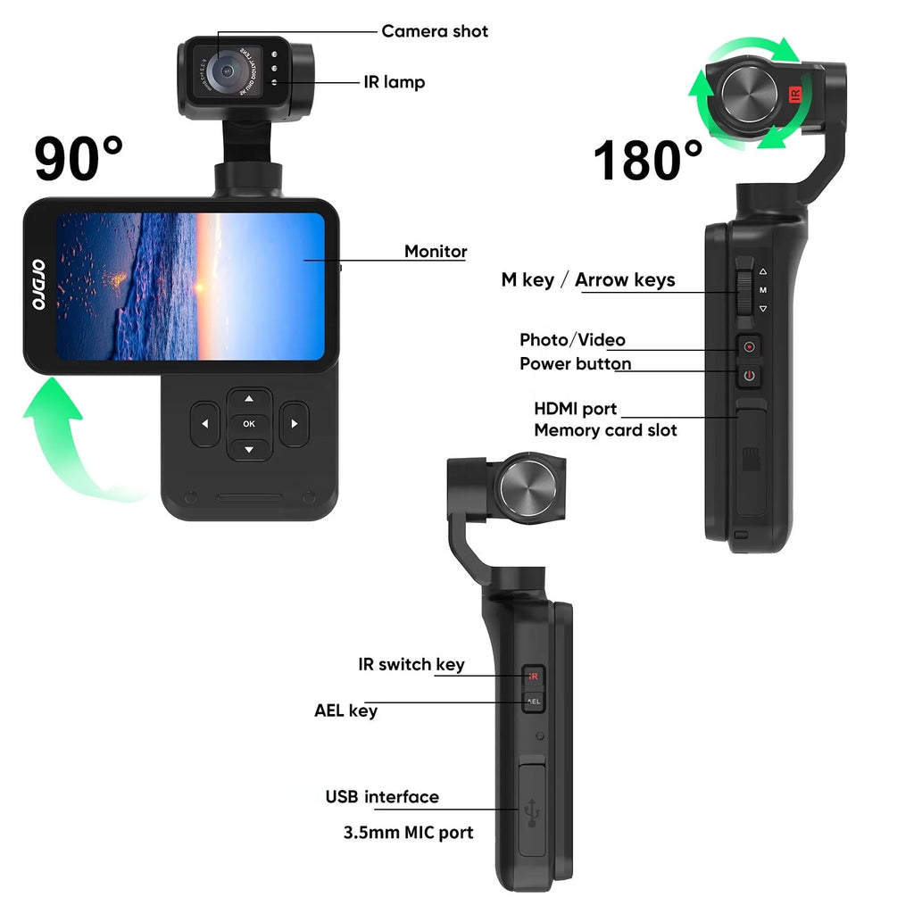 ORDRO M5 5K Vlogging Camera 3-Axis Stabilization 3.5'' Rotatable IPS Touchscreen 48MP 1/2.5'' CMOS 4K/60FPS Video IR