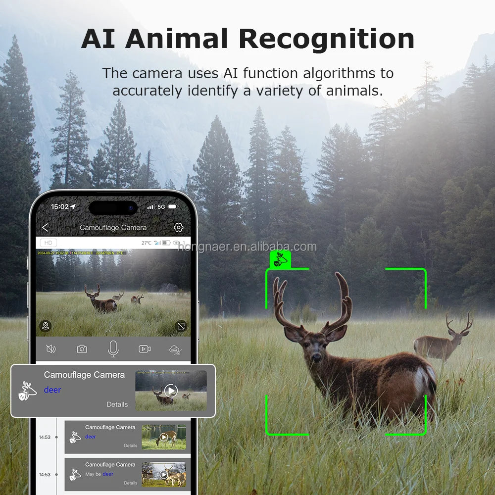 Hongnaer 3MP Camouflage Wireless Solar Powered Surveillance Security Camera UCon GPS Trail 4G Sim Card Solar CCTV Hunting Camera