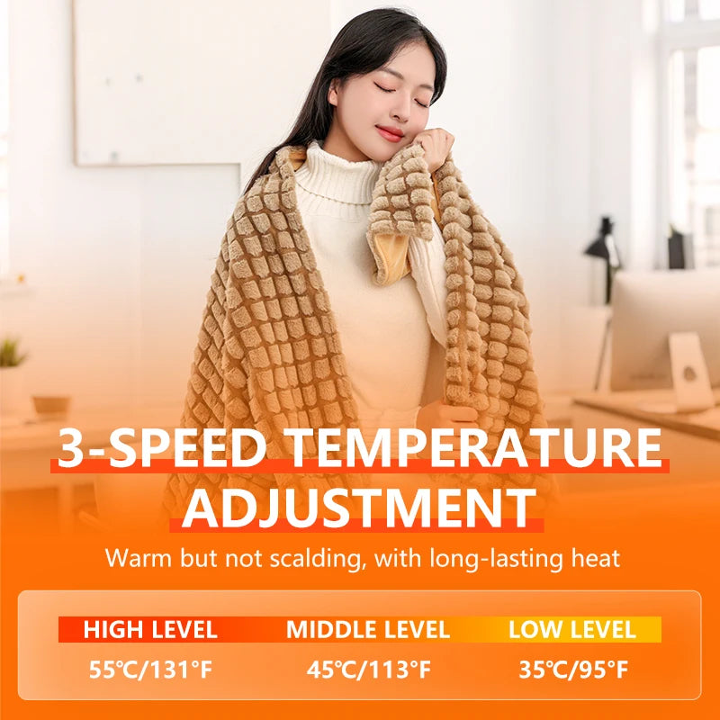 Plush USB Heated Blanket Shawl – 8-Zone Wearable Electric Throw for Home & Office