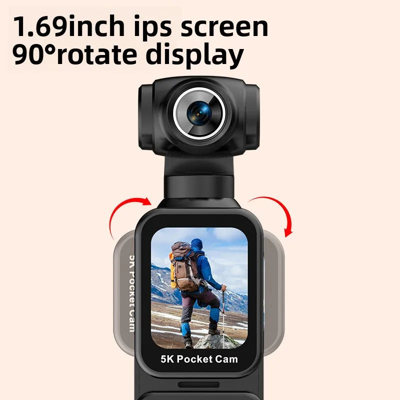 K28 5K Thumb Sized Pocket Action Camera Rotating Lens Face Recognition Follow Focus Tracking Handheld Design Outdoor Travel