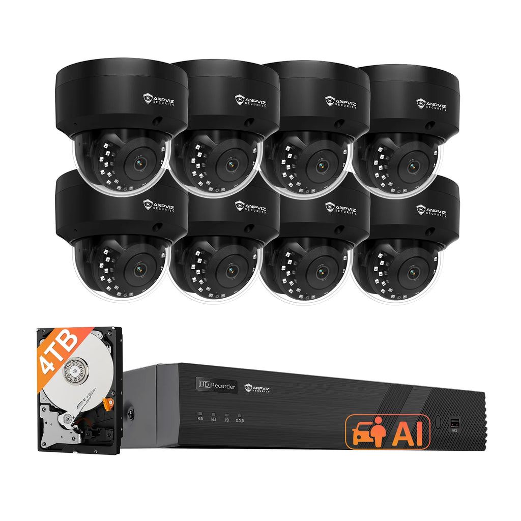 Anpviz 4K Black Dome PoE Security Camera System for Commercial Home Store Office 8X 8MP Wired Dome IP Cameras NDAA