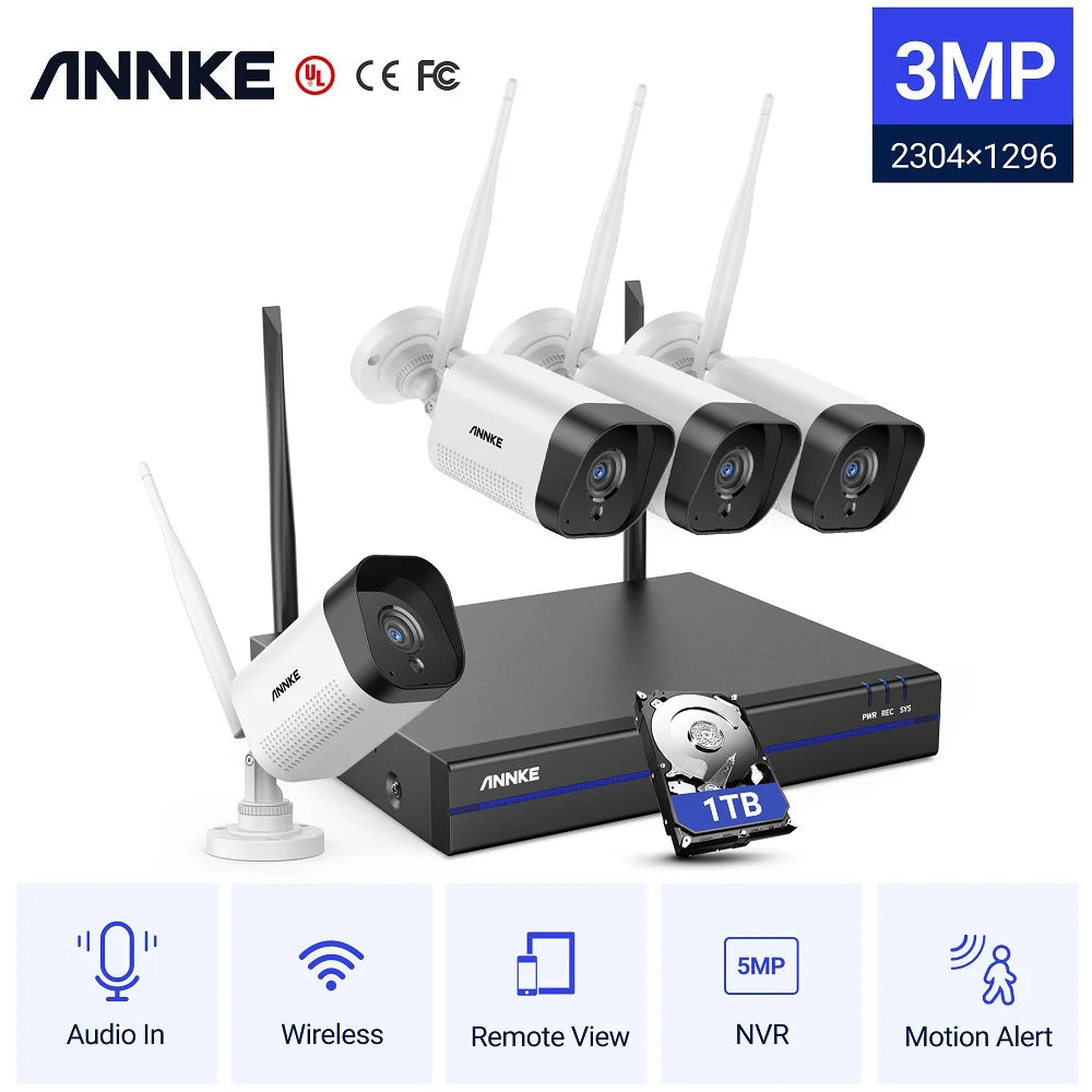 ANNKE 5MP Full HD 8 Channel NVR WiFi Security Camera System With 2TB AI Human Detection Wireless 3MP Cameras Security System