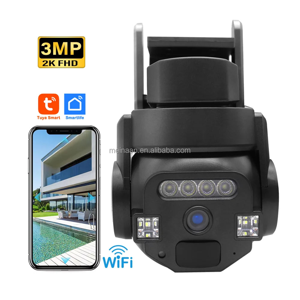 3MP 2K Floodlight WiFi Home Smart Outdoor Wireless Camera 360 IP PTZ Tuya Smartlife WiFi CCTV Network Security Camera