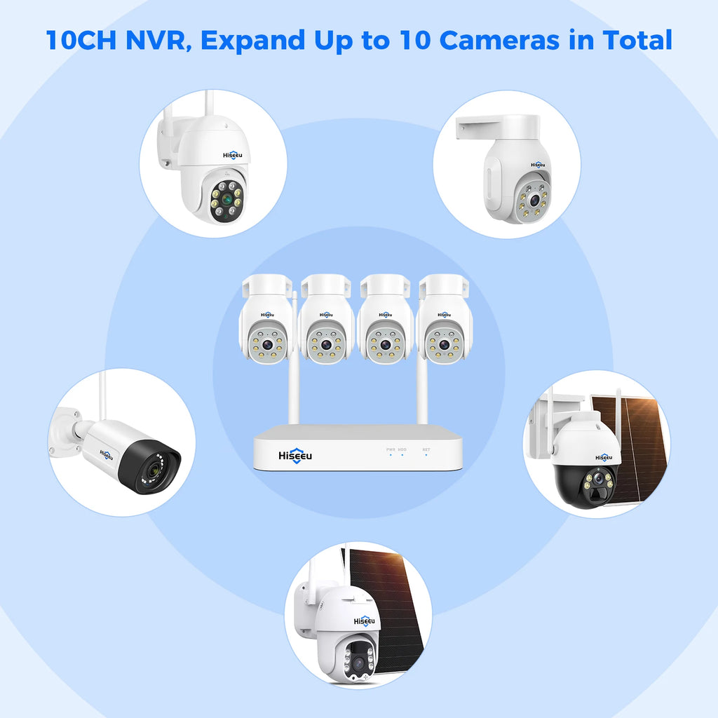 Hiseeu Home Security Camera System Wireless 5MP Nvr Kit P2p Video PTZ Speed Dome Surveillance CCTV Camera System Wifi Kit