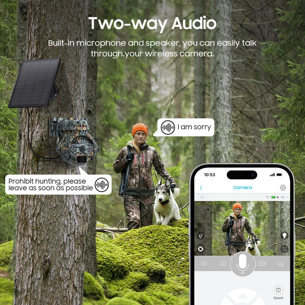 SECTEC 2026 Outdoor Camouflage Shoot Hunting Network Camera Trail 3MP 4G Solar Battery PTZ Mini Two Way Audio Security Camera