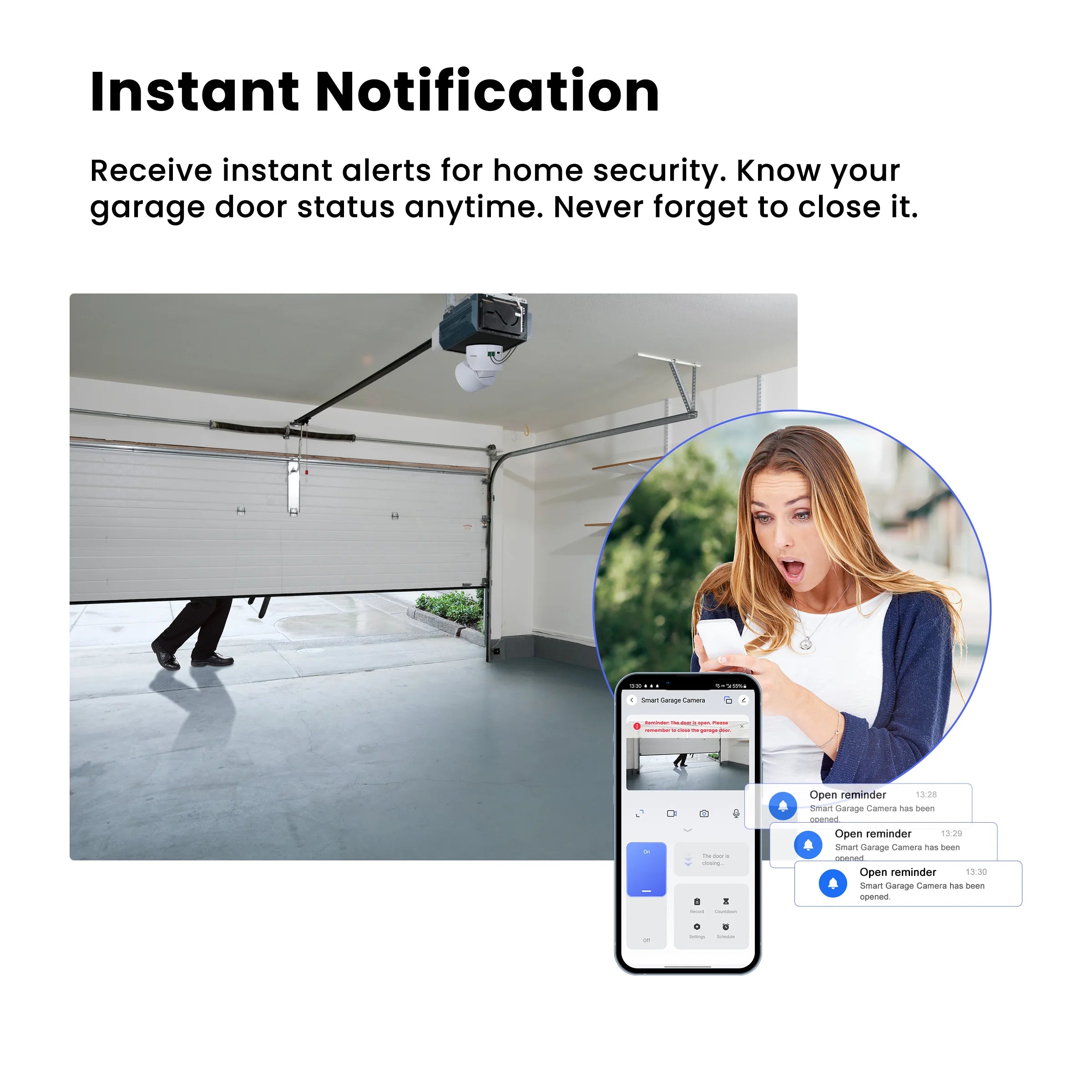 GIRIER WiFi Garage Door Opener with Security Camera 1080P Smart Garage Camera Supports 2-way Talk