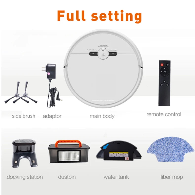 Robot Vacuum Cleaner with Mop – Self-Charging, Strong Suction, 4400mAh