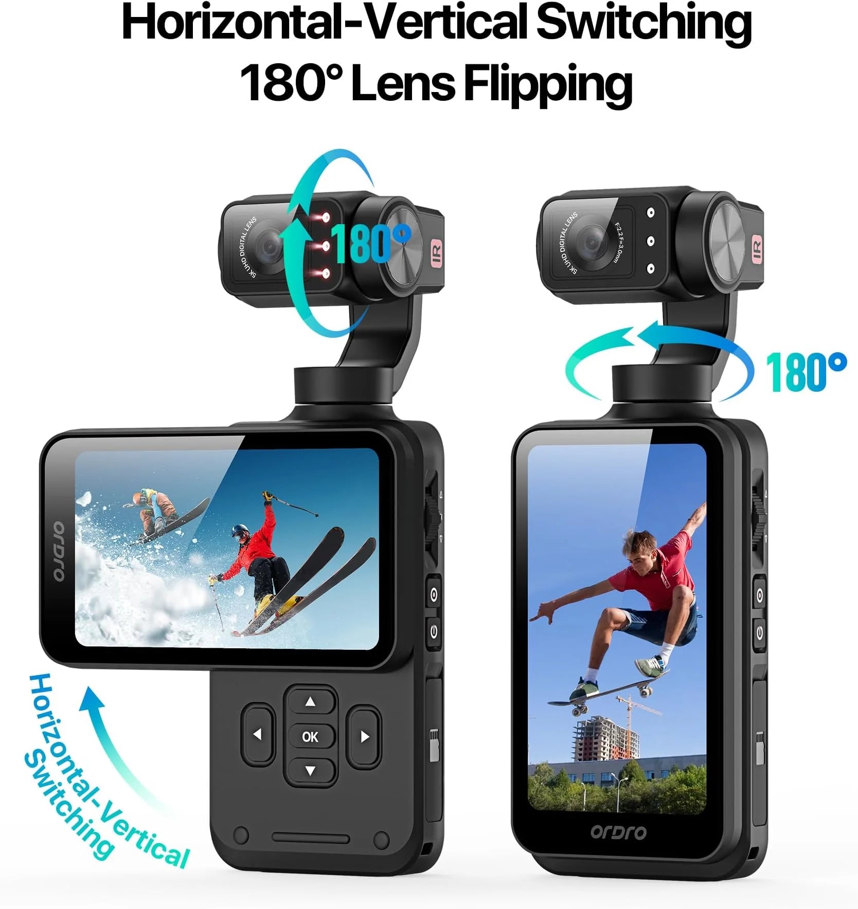 ORDRO M5 5K Vlogging Camera 3-Axis Stabilization 3.5'' Rotatable IPS Touchscreen 48MP 1/2.5'' CMOS 4K/60FPS Video IR