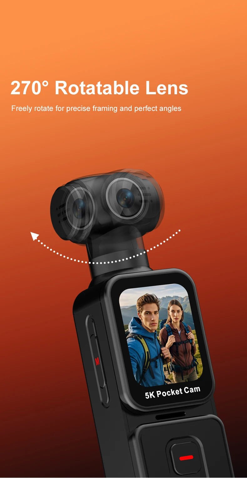 2026 Best Pocket Handheld Action Camera, 270. Rotatable 5K HD WiFi Enabled Pocket Camcorder for Filming Travel Vlog Video