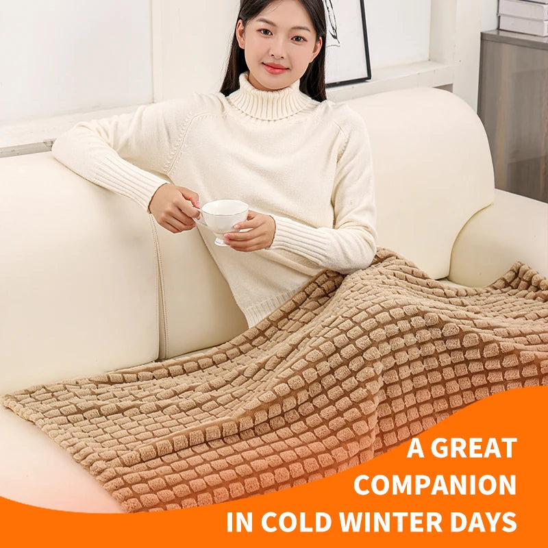 Plush USB Heated Blanket Shawl – 8-Zone Wearable Electric Throw for Home & Office