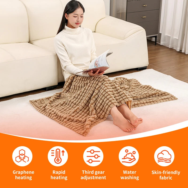 Plush USB Heated Blanket Shawl – 8-Zone Wearable Electric Throw for Home & Office
