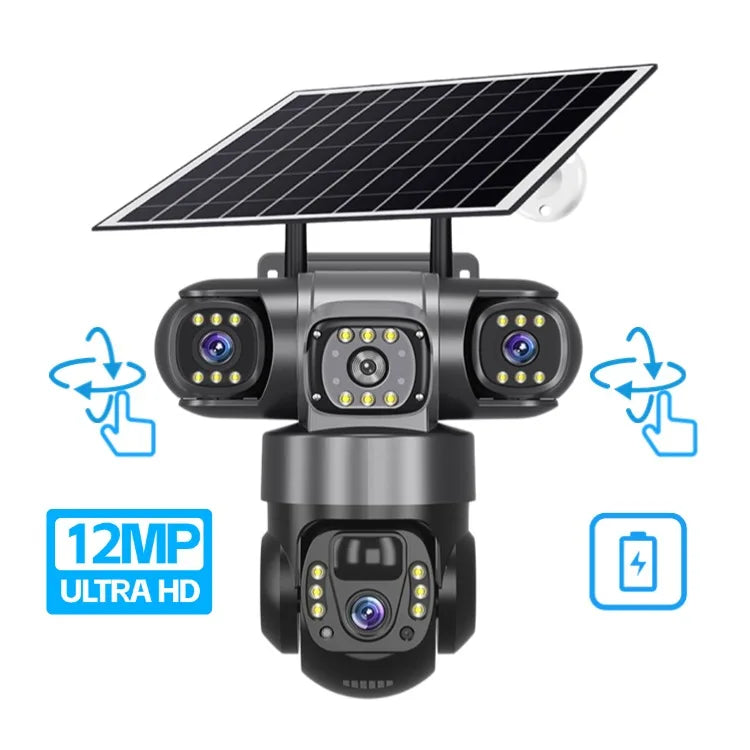 Surveillance Camera PTZ V380 Three Lens Outdoor  360 Wireless Wifi Auto Tracking 12mp 4g Sim Card Solar Security Camera