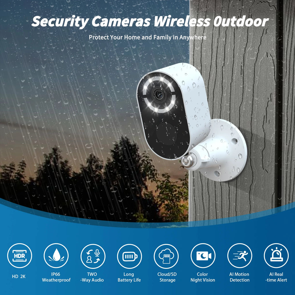WESECUU 3MP IP66 Night Vision Smart Battery Camera Motion Detection Alarm Message Push Wireless Outdoor Security Camera Wifi