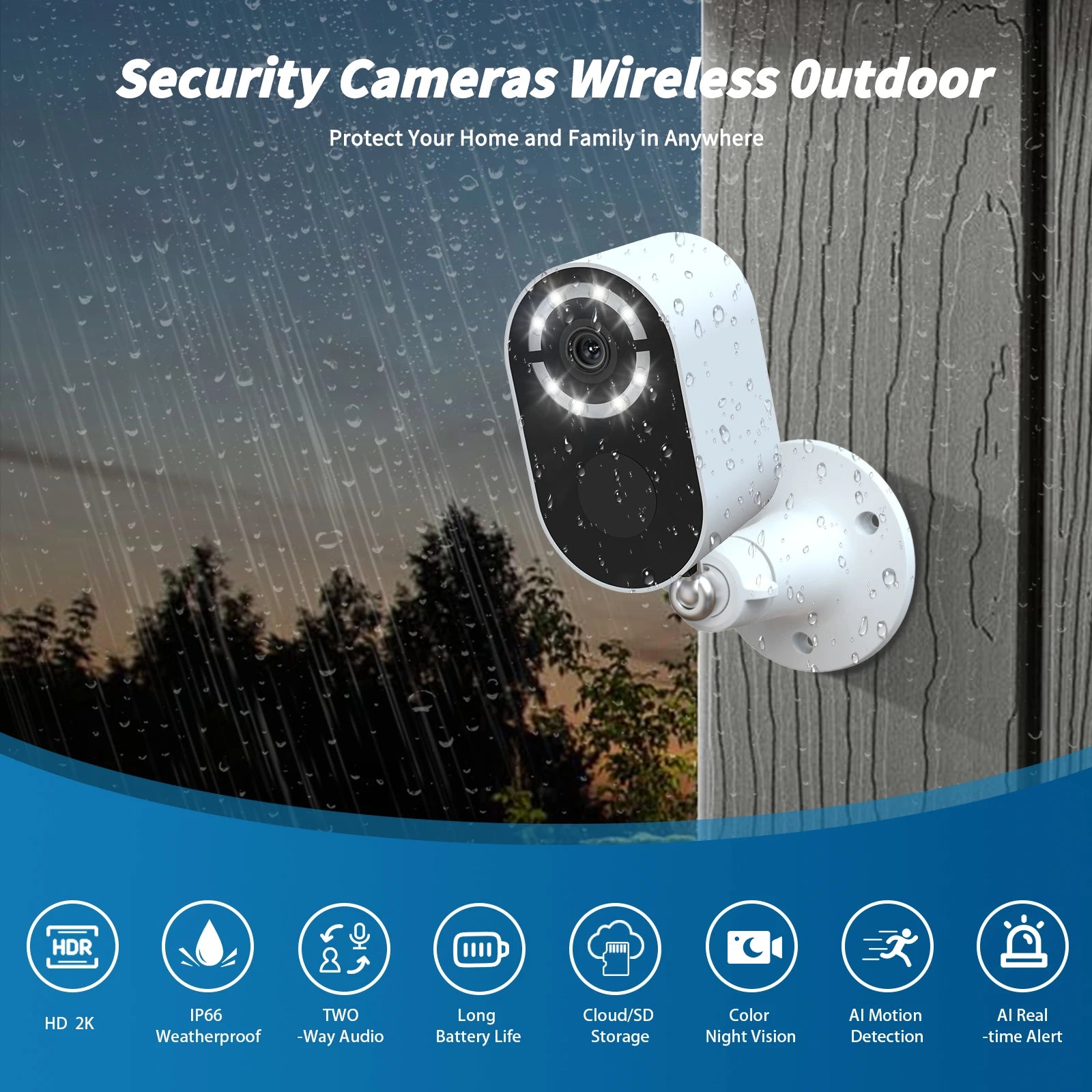 WESECUU 3MP IP66 Night Vision Smart Battery Camera Motion Detection Alarm Message Push Wireless Outdoor Security Camera Wifi