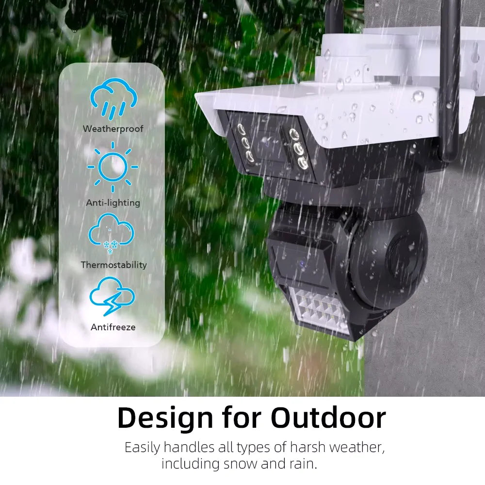 Outdoor 6MP Dual Lens WIFI Security Camera Two Way Audio AI Auto Tracking Waterproof Color Night Vision Wireless PTZ Wide Angle