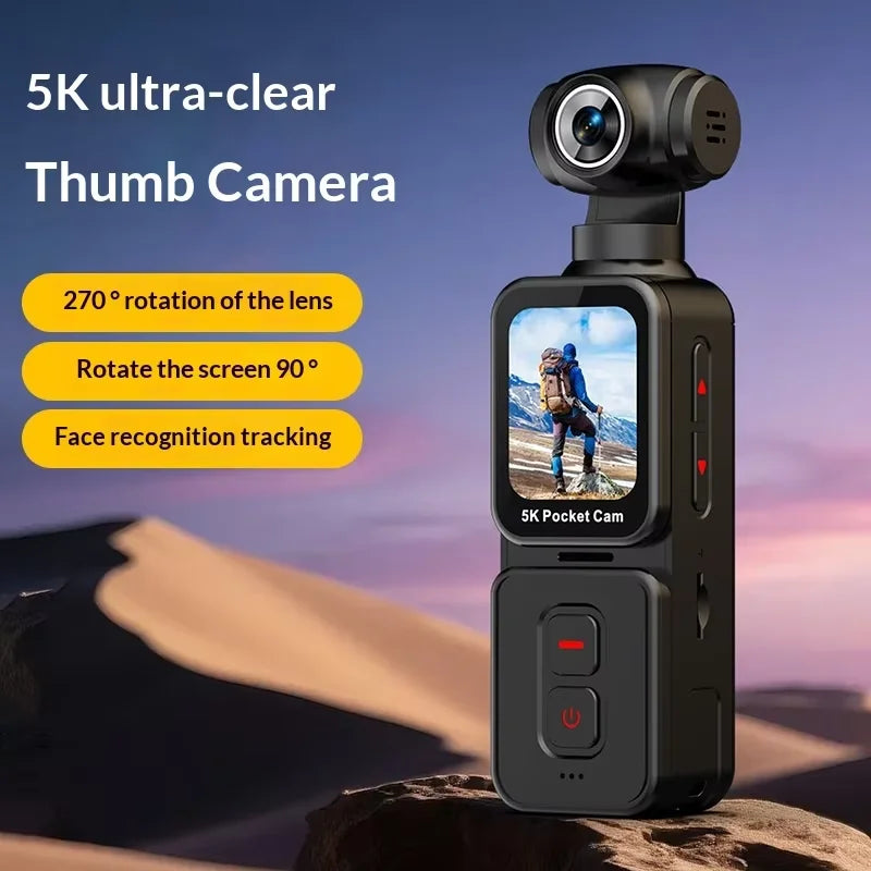 5K HD Pocket Gimbal Sports Camera Handheld Touch Screen 1.69" Outdoor Riding Anti-Shake Vlog TF Card 90/270 Rotation